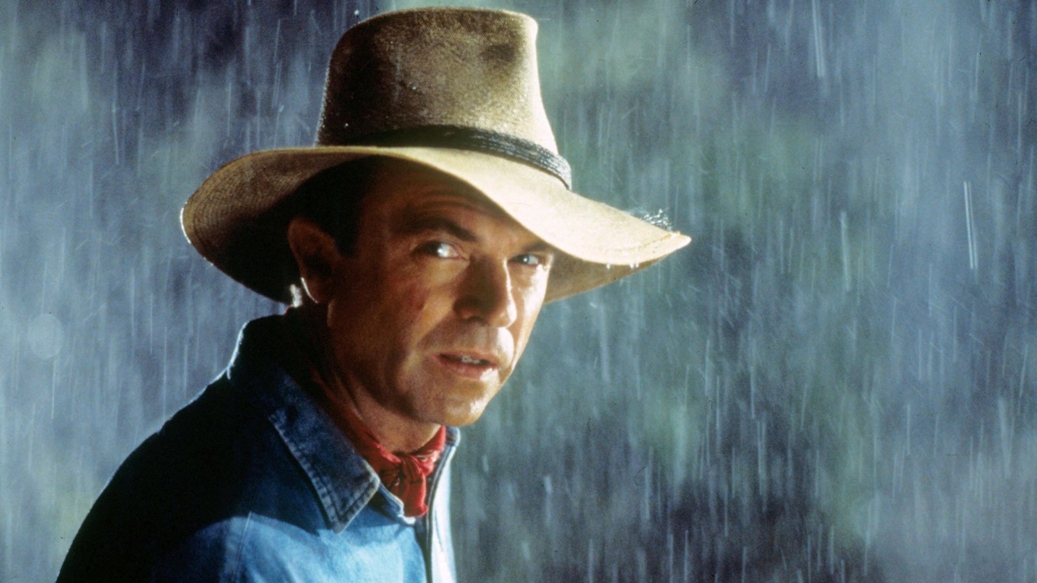 Sam Neil in una scena di Jurassic Park.