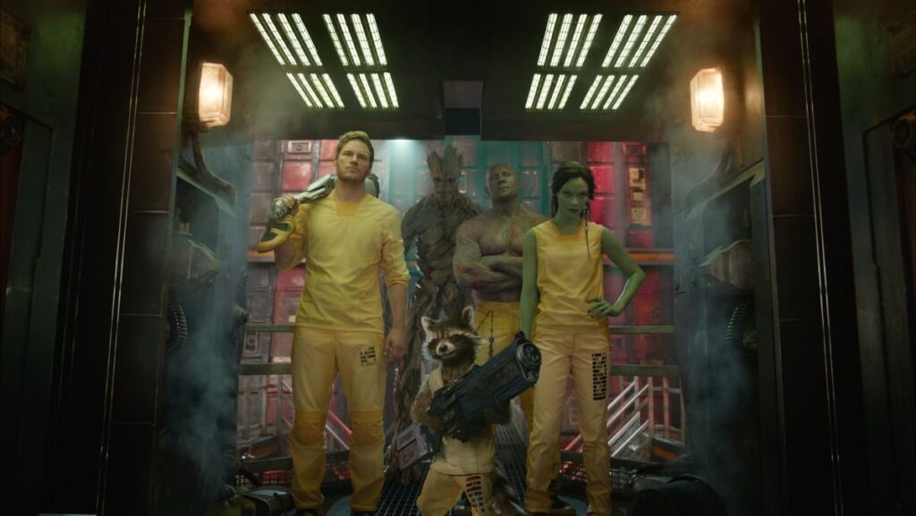 I protagonisti di Guardiani della Galassia in una scena del film.